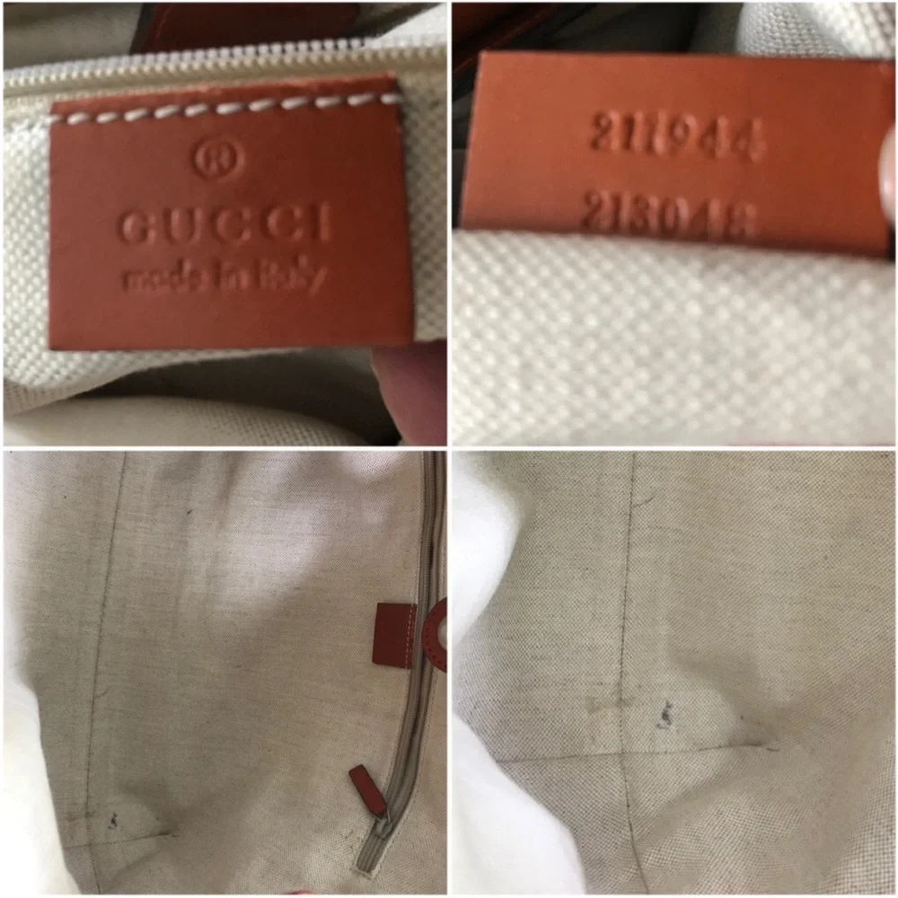 Gucci GG Canvas Tote Bag Beige Monogram w/ Coral Orange Leather Trim & GG Charm - Picture 3 of 8